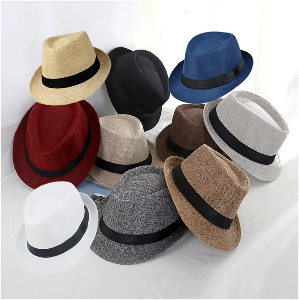 Giroir 2Pack Fedora Hats for Men Women Short Brim Unisex Short Brim Summer Beach Style 1920s Party Accessories