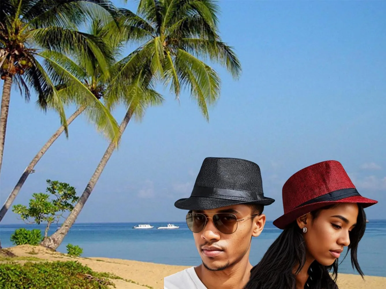 Giroir 2Pack Fedora Hats for Men Women Short Brim Unisex Short Brim Summer Beach Style 1920s Party Accessories