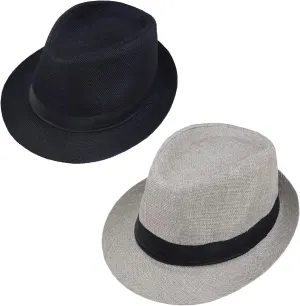 Giroir 2Pack Fedora Hats for Men Women Short Brim Unisex Short Brim Summer Beach Style 1920s Party Accessories