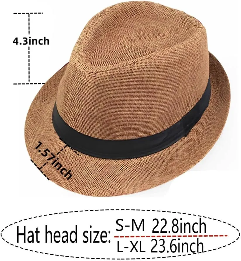 Giroir 2Pack Fedora Hats for Men Women Short Brim Unisex Short Brim Summer Beach Style 1920s Party Accessories