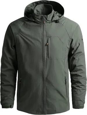 GOKKILRW Men Waterproof Rain Jacket Lightweight Softshell Raincoat Outdoor Mountain Golf Hiking Climbing Hooded Rain Jacket