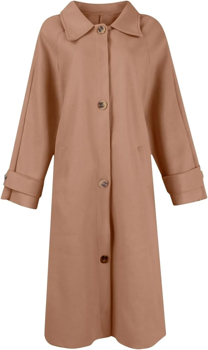 Gumipy Long Winter Coats for Women Plus Size Single Breasted Wool Coats Jackte Trendy Long Sleeve Pea Coats with Pockets