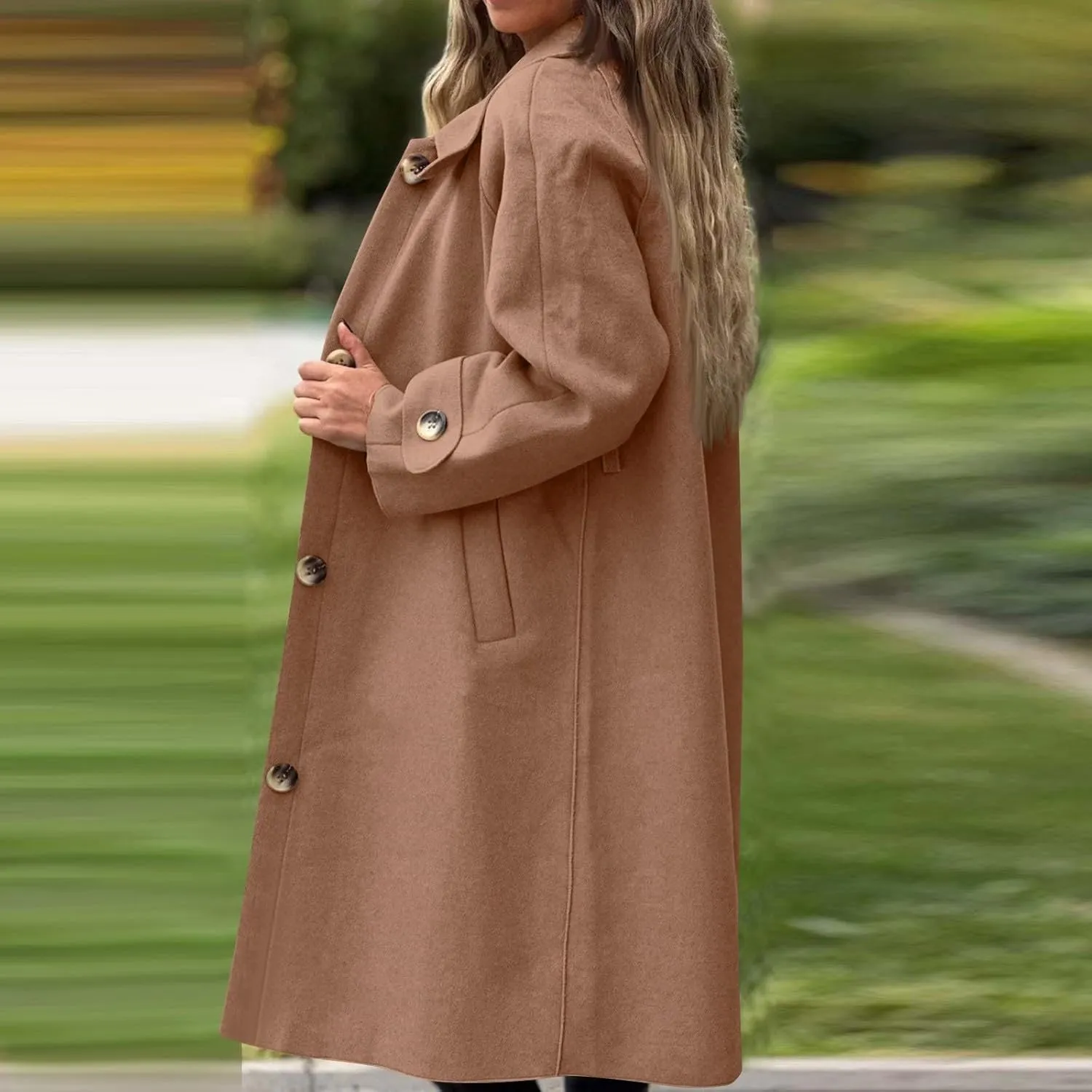 Gumipy Long Winter Coats for Women Plus Size Single Breasted Wool Coats Jackte Trendy Long Sleeve Pea Coats with Pockets