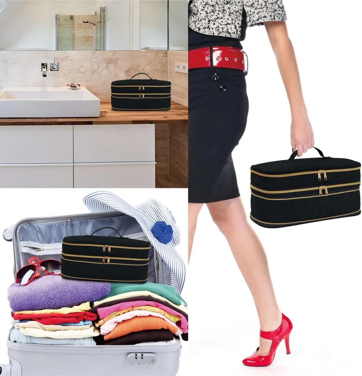 Hair Dryer Travel Carrying Case, Curling Iron Storage Bag, Slim Expandable Handheld Dual-Layer Travel Storage Bag for Dryer/Hair Tool Organizer/Style Organizer
