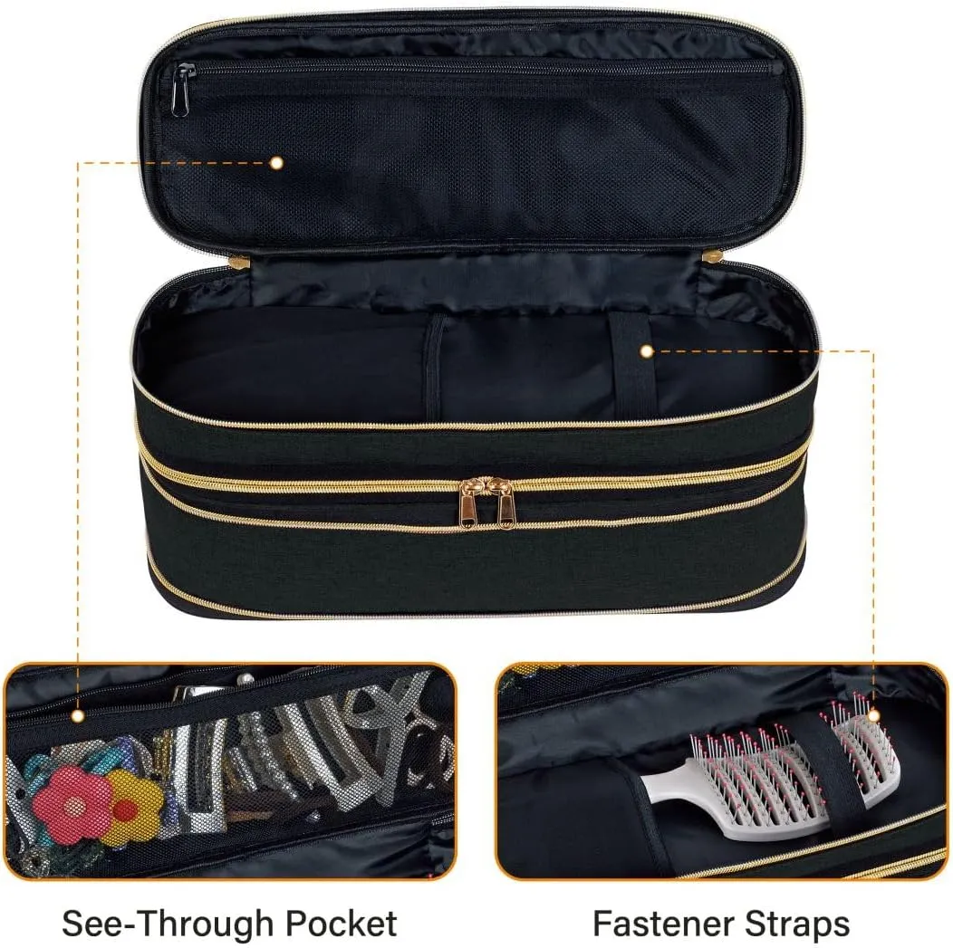 Hair Dryer Travel Carrying Case, Curling Iron Storage Bag, Slim Expandable Handheld Dual-Layer Travel Storage Bag for Dryer/Hair Tool Organizer/Style Organizer