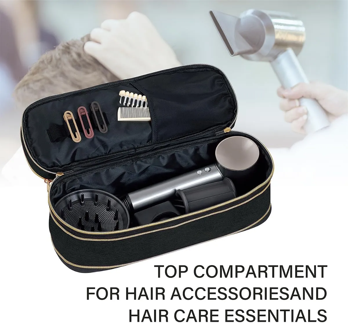 Hair Dryer Travel Carrying Case, Curling Iron Storage Bag, Slim Expandable Handheld Dual-Layer Travel Storage Bag for Dryer/Hair Tool Organizer/Style Organizer