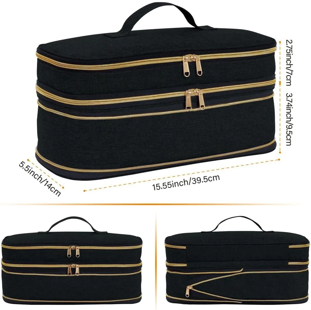 Hair Dryer Travel Carrying Case, Curling Iron Storage Bag, Slim Expandable Handheld Dual-Layer Travel Storage Bag for Dryer/Hair Tool Organizer/Style Organizer