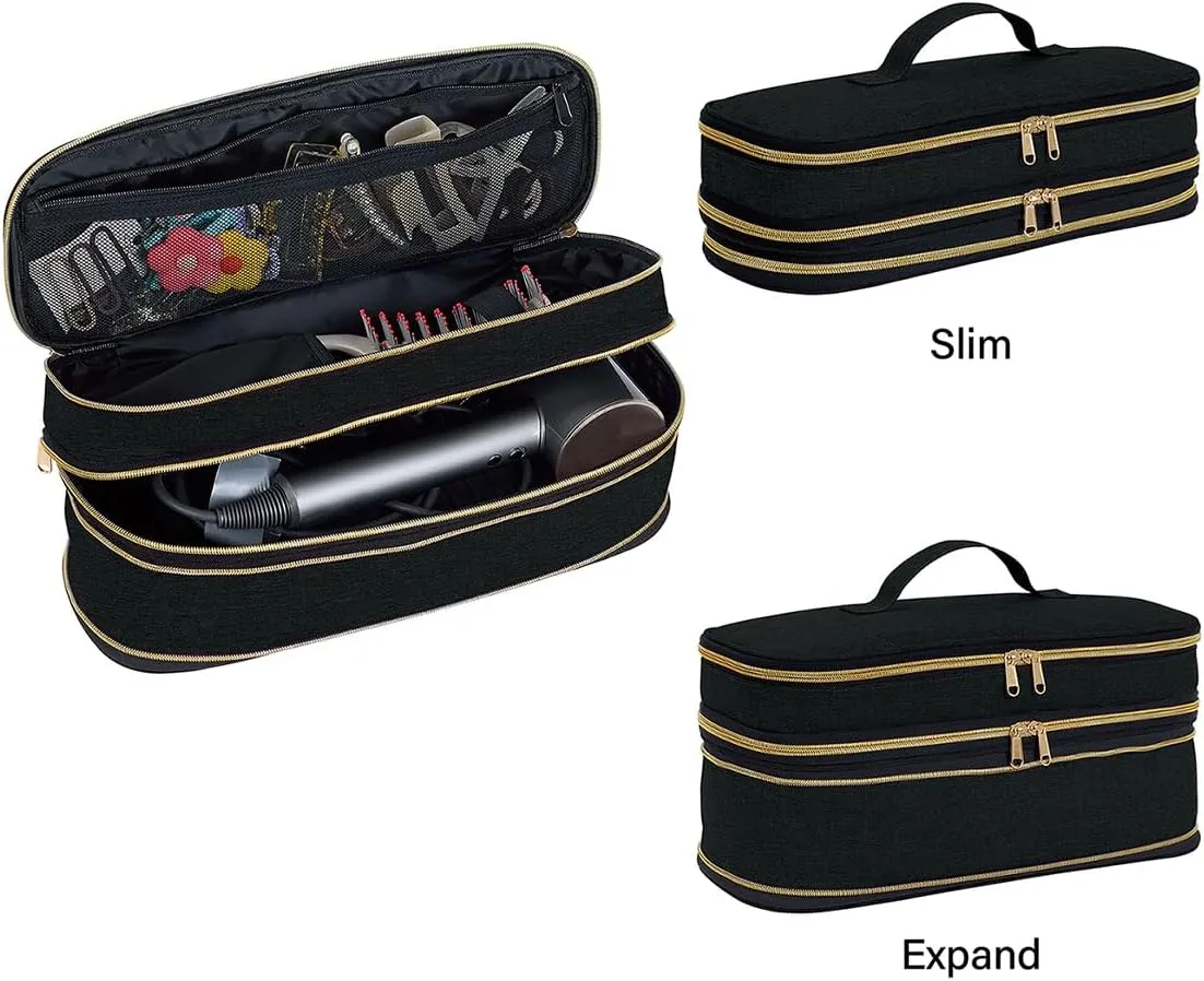 Hair Dryer Travel Carrying Case, Curling Iron Storage Bag, Slim Expandable Handheld Dual-Layer Travel Storage Bag for Dryer/Hair Tool Organizer/Style Organizer