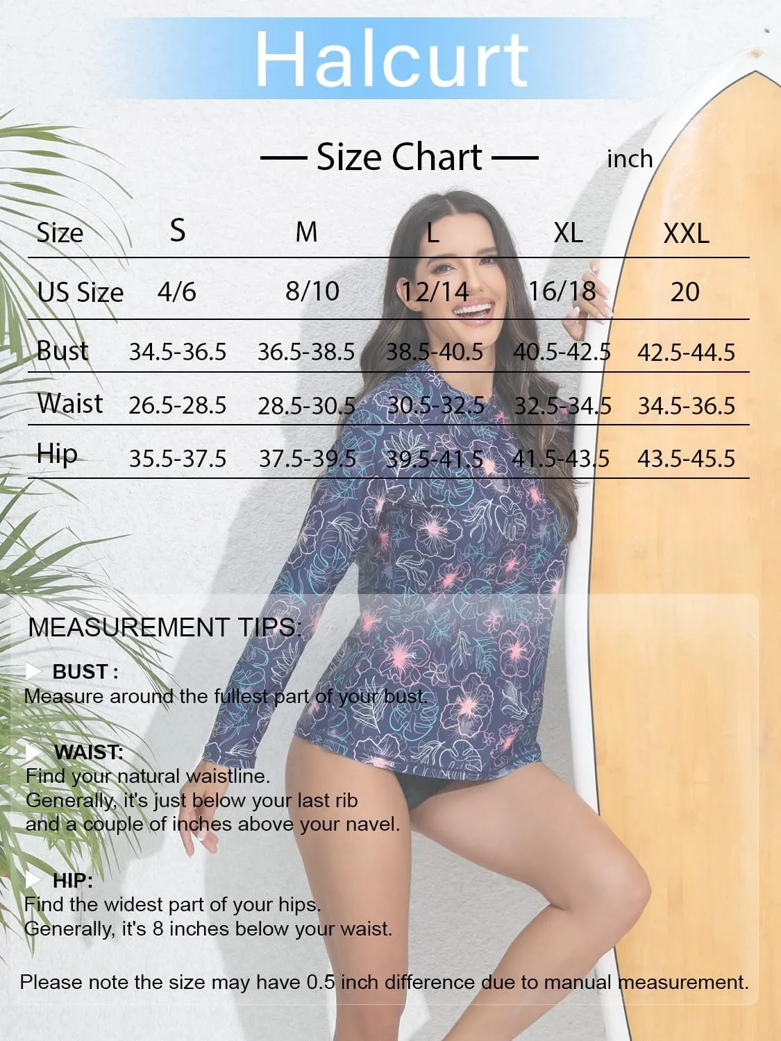 Halcurt Womens Long Sleeve Rash Guard Swim Top with Built in Bra UPF50  Sun Protection Swim Shirts Quick Dry Swimsuit