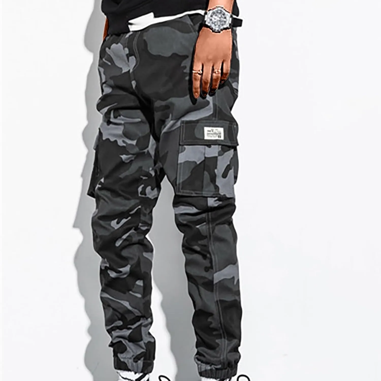Hiking Pants Men Camo Cargo Pants for Men Casual Camo Lightweight Joggers Work Pants Multi-Pocket Military Pants