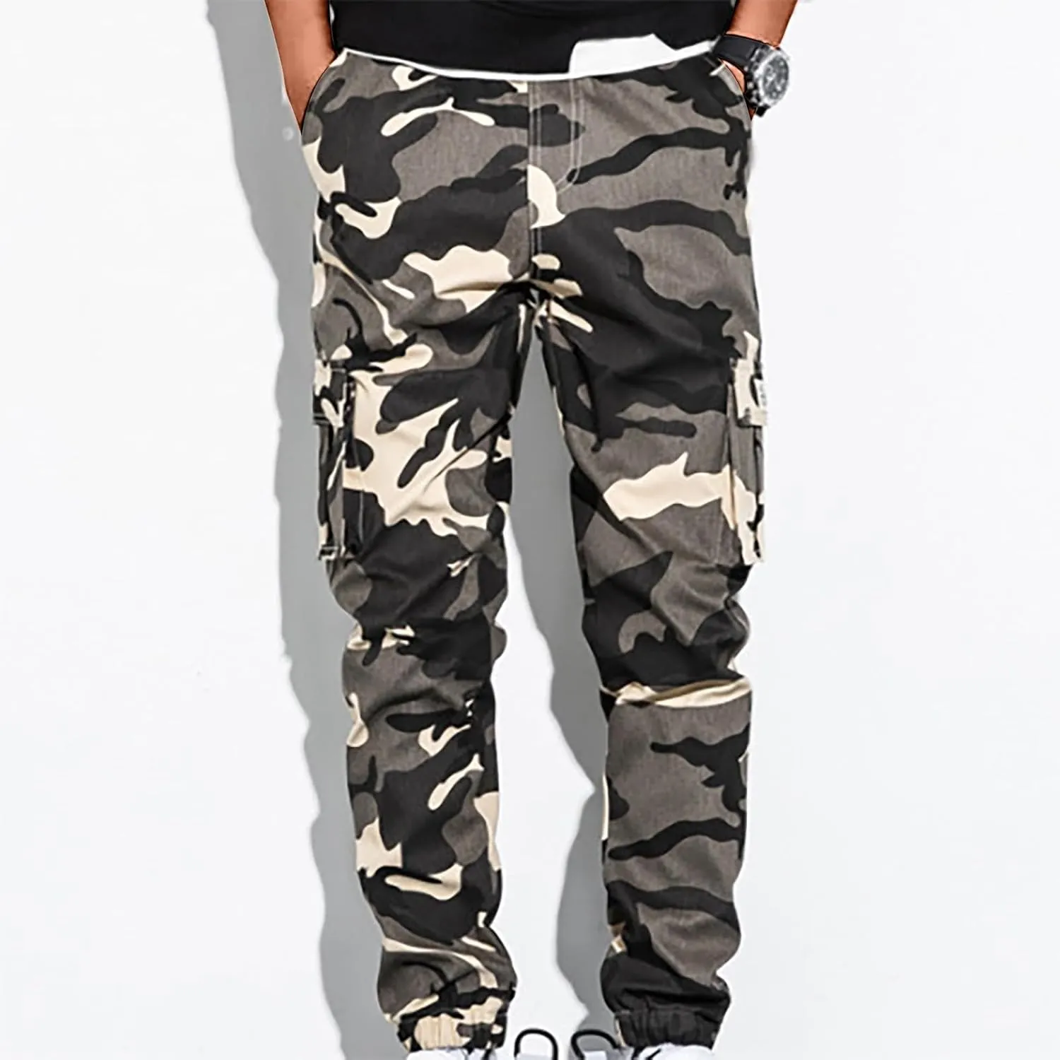 Hiking Pants Men Camo Cargo Pants for Men Casual Camo Lightweight Joggers Work Pants Multi-Pocket Military Pants