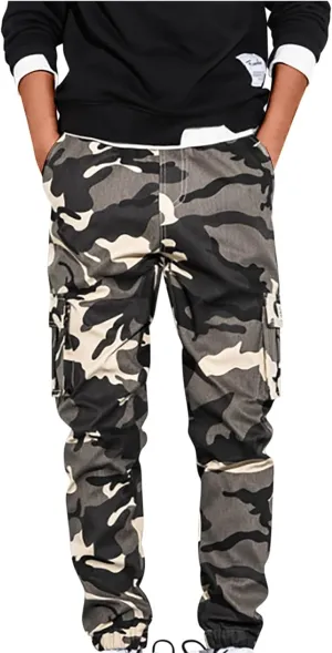 Hiking Pants Men Camo Cargo Pants for Men Casual Camo Lightweight Joggers Work Pants Multi-Pocket Military Pants