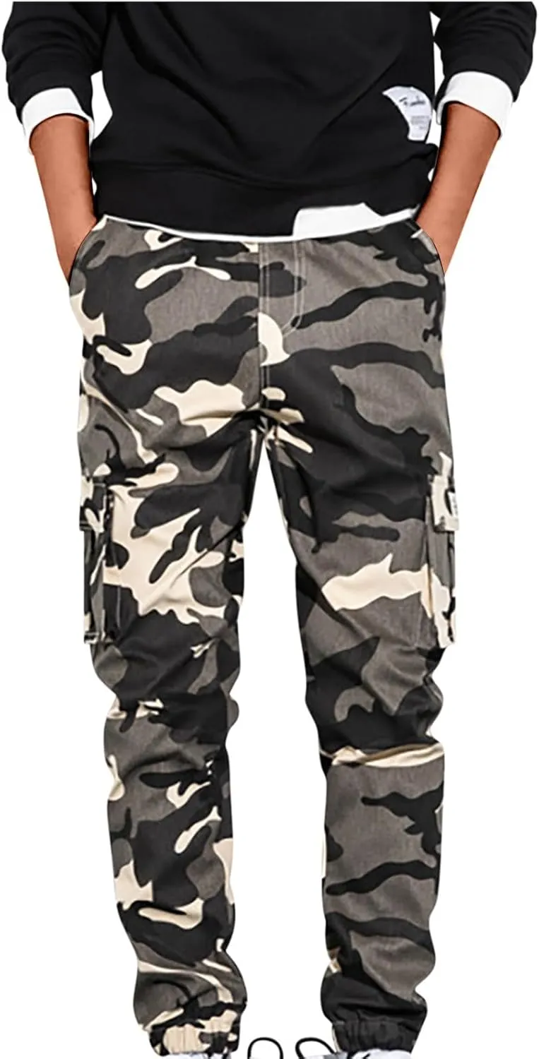 Hiking Pants Men Camo Cargo Pants for Men Casual Camo Lightweight Joggers Work Pants Multi-Pocket Military Pants