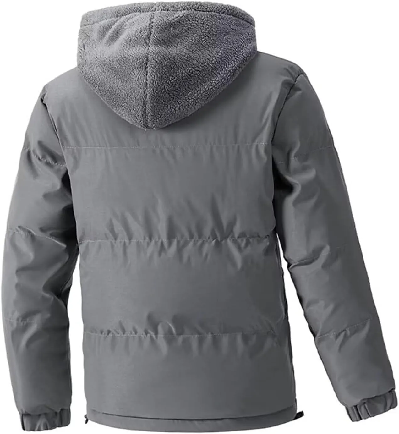 Hooded Puffer Jacket Men Quilted Thick Jacket Winter Fleece Hoodies Zip Up Button Down Coat Bomber Jacket Outerwear