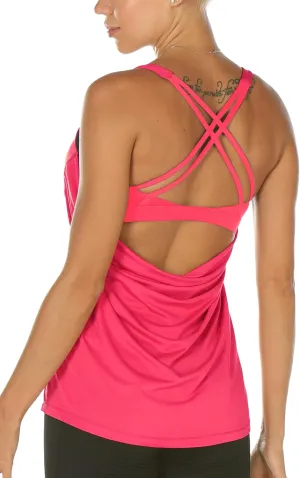 icyzone Workout Tank Tops Built in Bra - Women's Strappy Athletic Yoga Tops, Exercise Running Gym Shirts