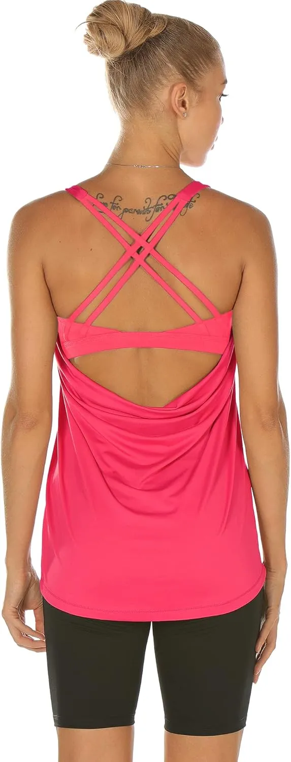 icyzone Workout Tank Tops Built in Bra - Women's Strappy Athletic Yoga Tops, Exercise Running Gym Shirts