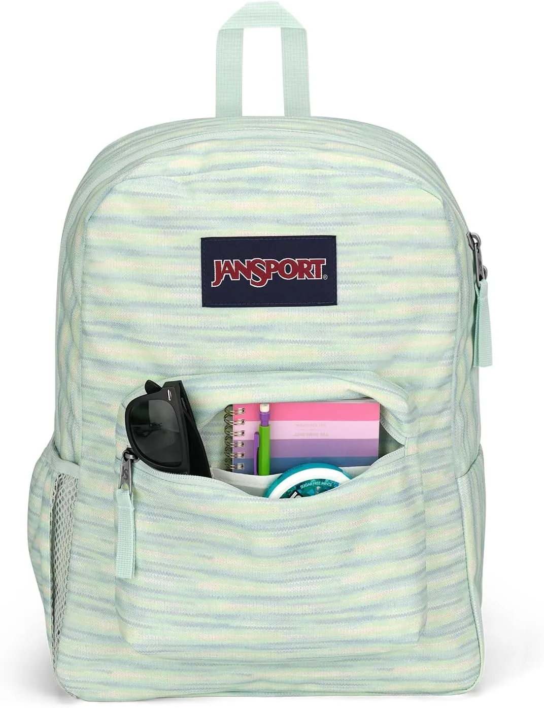 JanSport Cross Town Backpack 17" x 12.5" x 6" - Simple Bag for Everyone with 1 Main Compartment, Front Utility Pocket - Premium Class Accessories - 70s Space Dye Fresh Mint