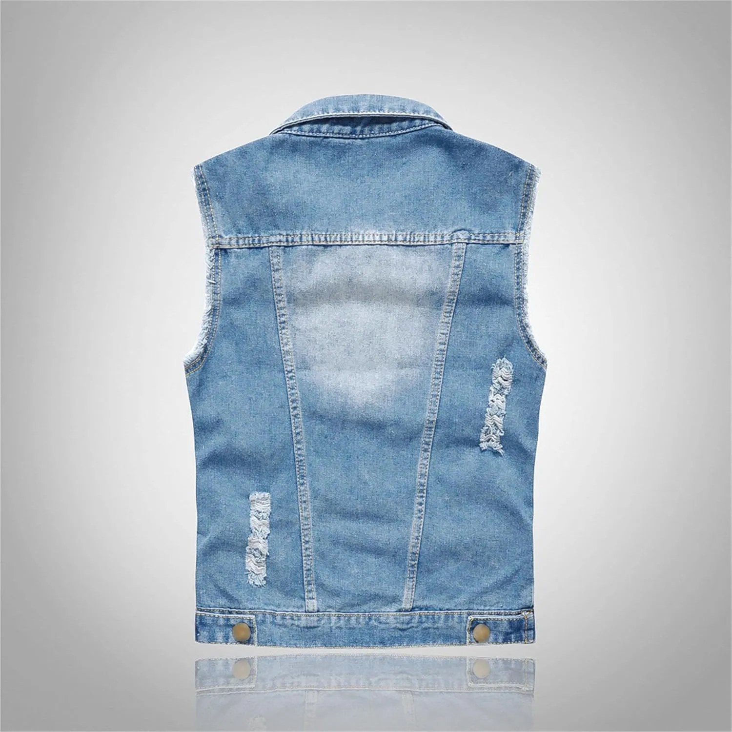 JEKE-DG Men's Ripped Fashion Biker Jean Vest Distressed Button Down Denim Vest Casual Slim Fit Trucker Jean Vests