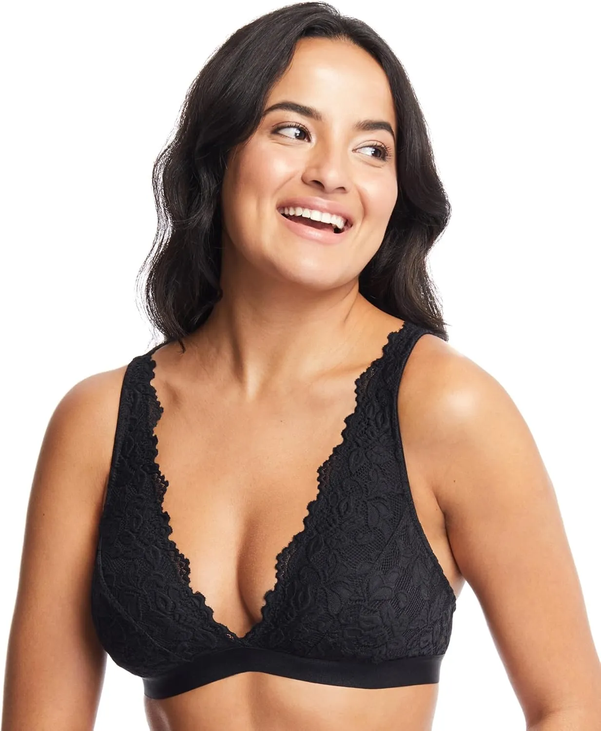 JENNY JEN Women's Ivy Lace Bralette with Adjustable Straps, Unpadded Unlined Wireless Plunge Bra, Perfect Everyday Lingerie