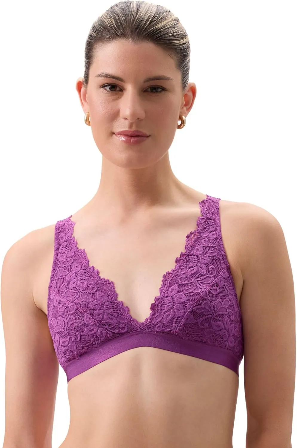 JENNY JEN Women's Ivy Lace Bralette with Adjustable Straps, Unpadded Unlined Wireless Plunge Bra, Perfect Everyday Lingerie