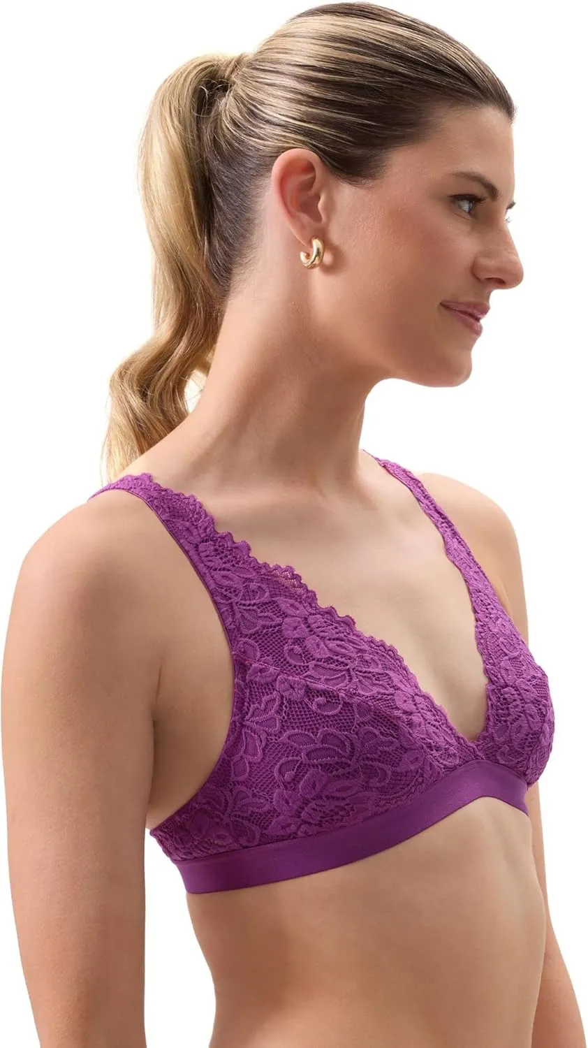 JENNY JEN Women's Ivy Lace Bralette with Adjustable Straps, Unpadded Unlined Wireless Plunge Bra, Perfect Everyday Lingerie
