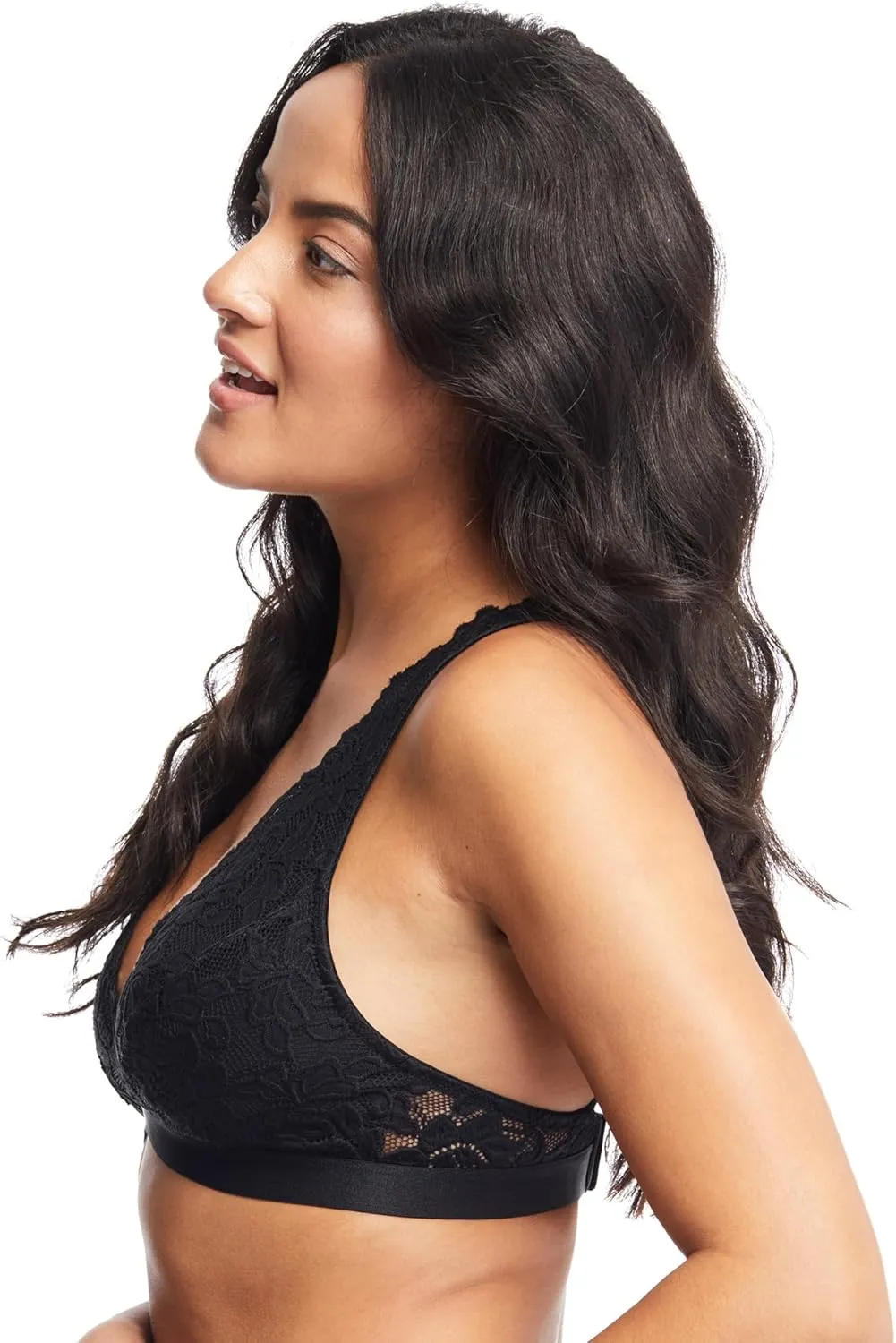 JENNY JEN Women's Ivy Lace Bralette with Adjustable Straps, Unpadded Unlined Wireless Plunge Bra, Perfect Everyday Lingerie