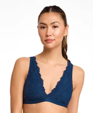 JENNY JEN Women's Ivy Lace Bralette with Adjustable Straps, Unpadded Unlined Wireless Plunge Bra, Perfect Everyday Lingerie