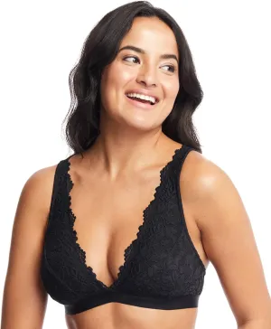 JENNY JEN Women's Ivy Lace Bralette with Adjustable Straps, Unpadded Unlined Wireless Plunge Bra, Perfect Everyday Lingerie