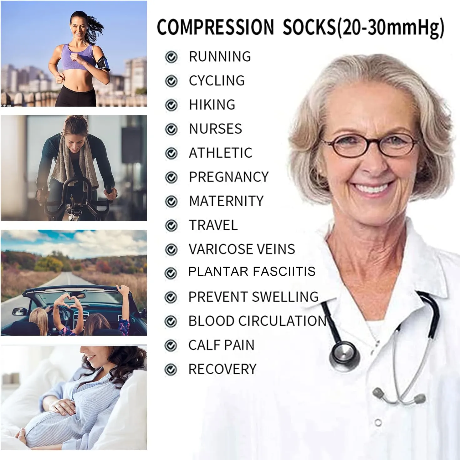 Junely Compression Socks for Women Knee High Festival Socks for Running Work Support Nurses Pregnancy Travel
