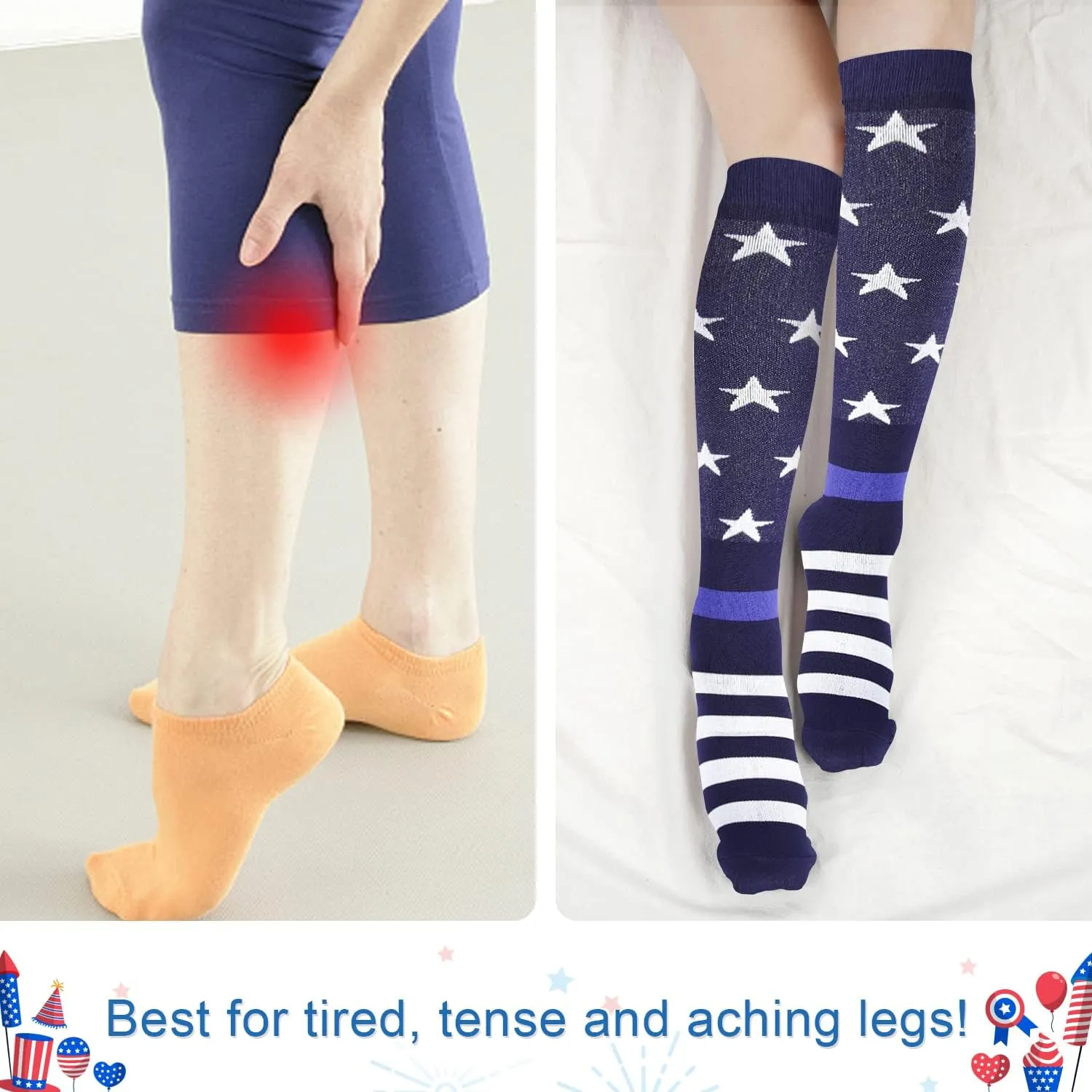 Junely Compression Socks for Women Knee High Festival Socks for Running Work Support Nurses Pregnancy Travel