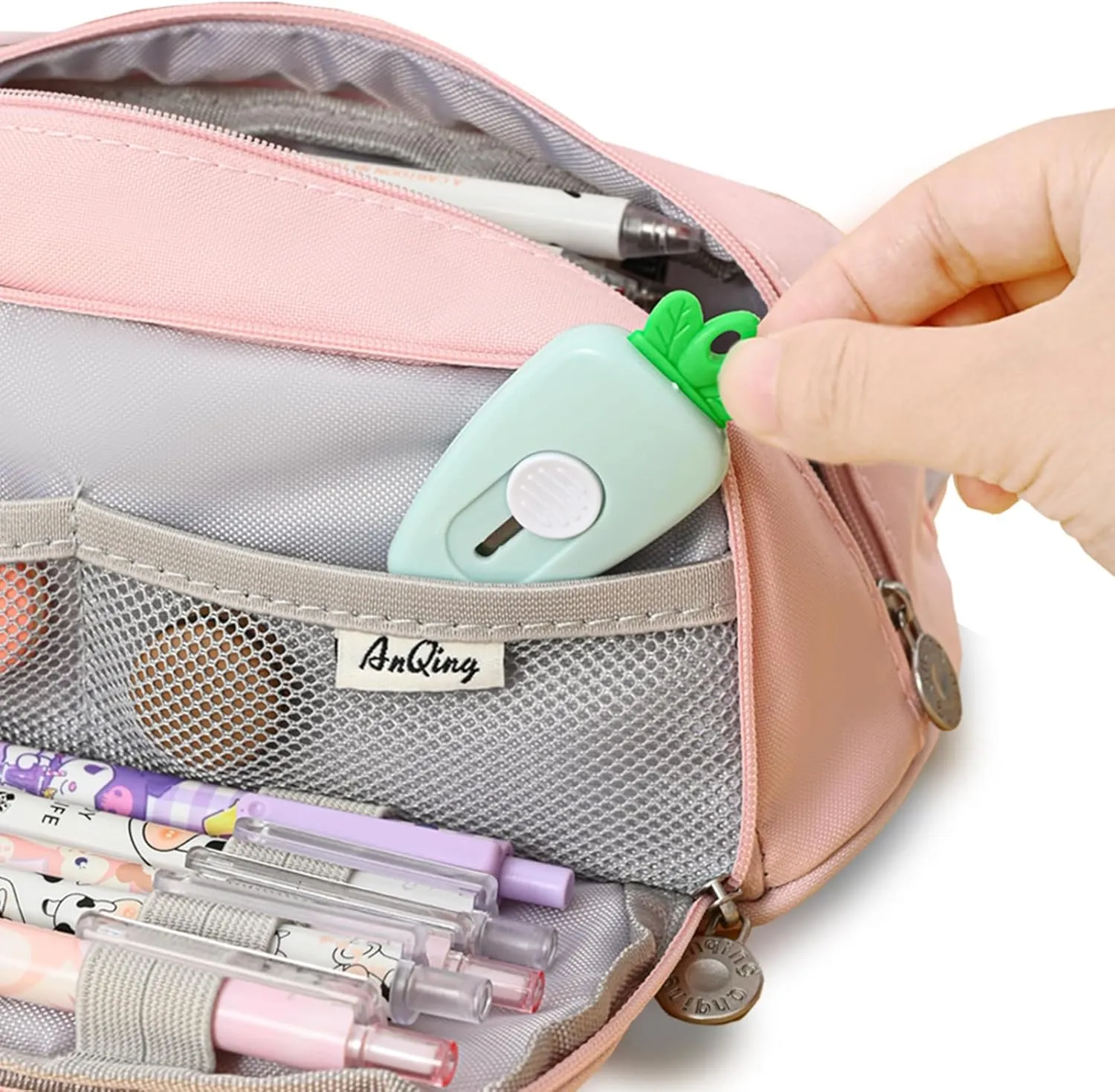 KITENROM Large Pencil Bag Pen Pouch Pencils Holder Case for Writing Correction Office Stationery Supplies Bags Big Pens Organizer Travel Cosmetics Storage Pink Accessories Not Included