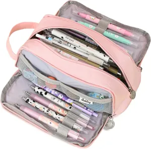 KITENROM Large Pencil Bag Pen Pouch Pencils Holder Case for Writing Correction Office Stationery Supplies Bags Big Pens Organizer Travel Cosmetics Storage Pink Accessories Not Included