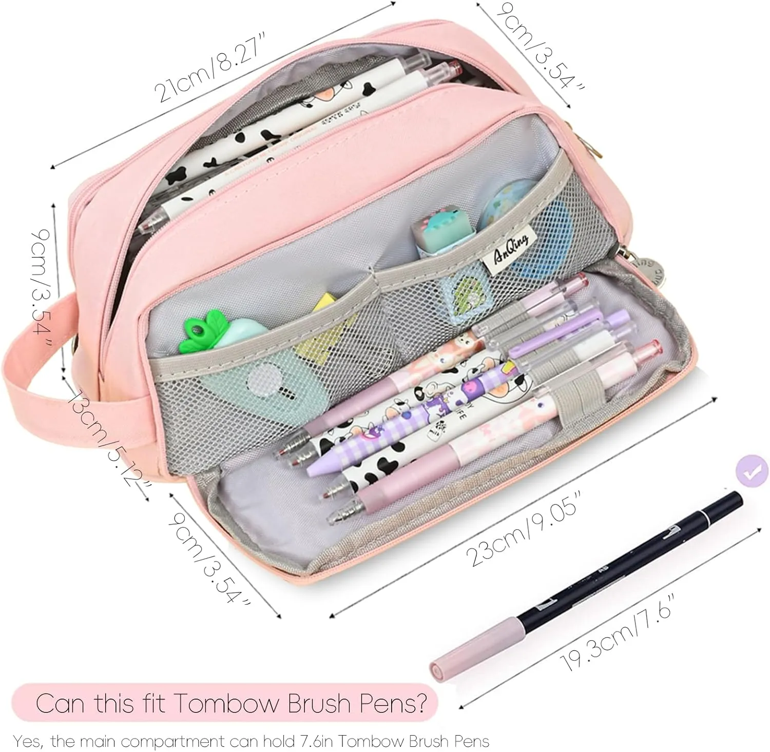 KITENROM Large Pencil Bag Pen Pouch Pencils Holder Case for Writing Correction Office Stationery Supplies Bags Big Pens Organizer Travel Cosmetics Storage Pink Accessories Not Included