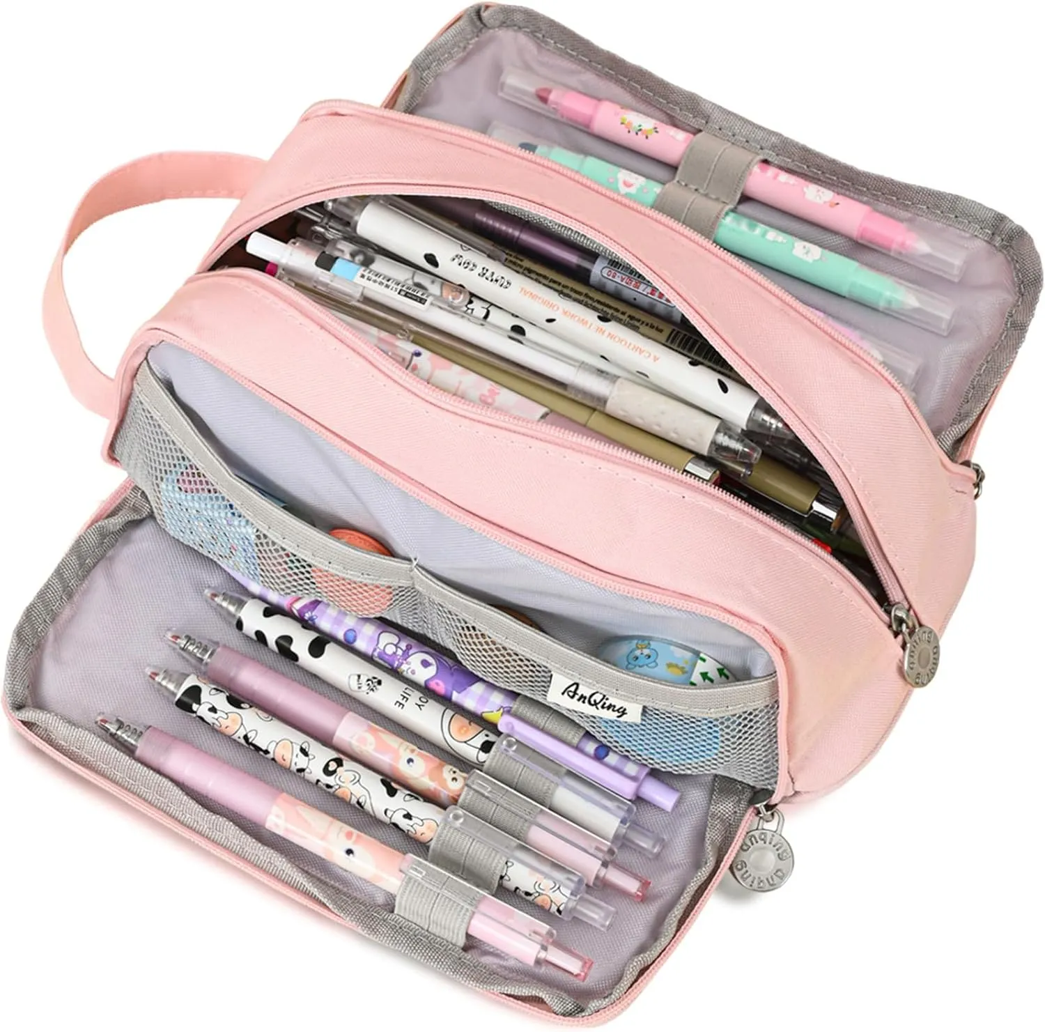 KITENROM Large Pencil Bag Pen Pouch Pencils Holder Case for Writing Correction Office Stationery Supplies Bags Big Pens Organizer Travel Cosmetics Storage Pink Accessories Not Included