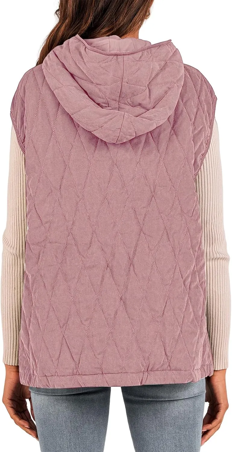 Kubbon Women's 2024 Fall Vest Casual Sleeveless Zip Up Quilted Vests Lightweight Hooded Jacket Winter Warm Padded Gilet