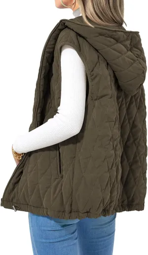 Kubbon Women's 2024 Fall Vest Casual Sleeveless Zip Up Quilted Vests Lightweight Hooded Jacket Winter Warm Padded Gilet