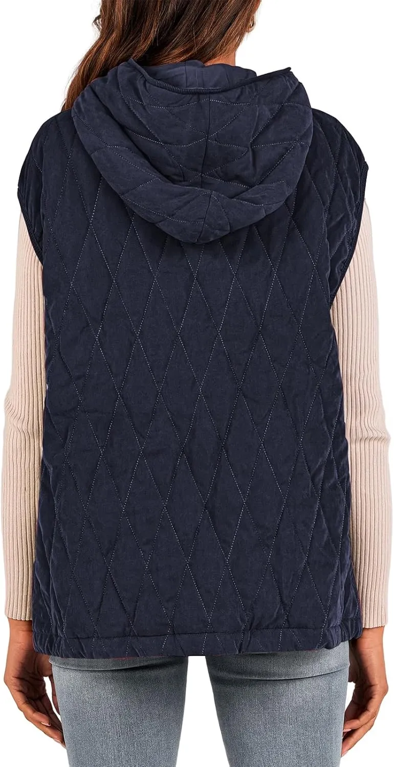 Kubbon Women's 2024 Fall Vest Casual Sleeveless Zip Up Quilted Vests Lightweight Hooded Jacket Winter Warm Padded Gilet