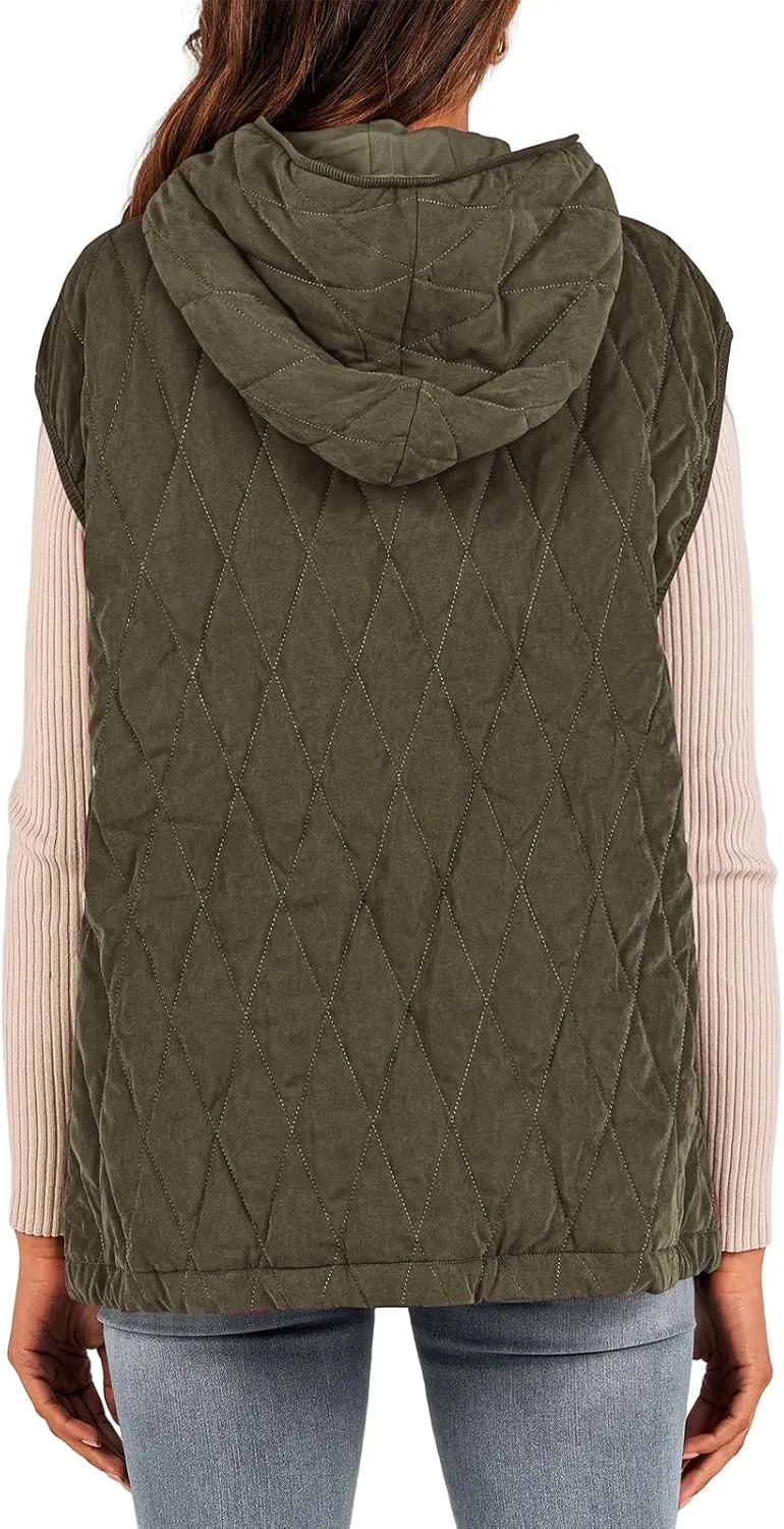 Kubbon Women's 2024 Fall Vest Casual Sleeveless Zip Up Quilted Vests Lightweight Hooded Jacket Winter Warm Padded Gilet