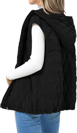 Kubbon Women's 2024 Fall Vest Casual Sleeveless Zip Up Quilted Vests Lightweight Hooded Jacket Winter Warm Padded Gilet