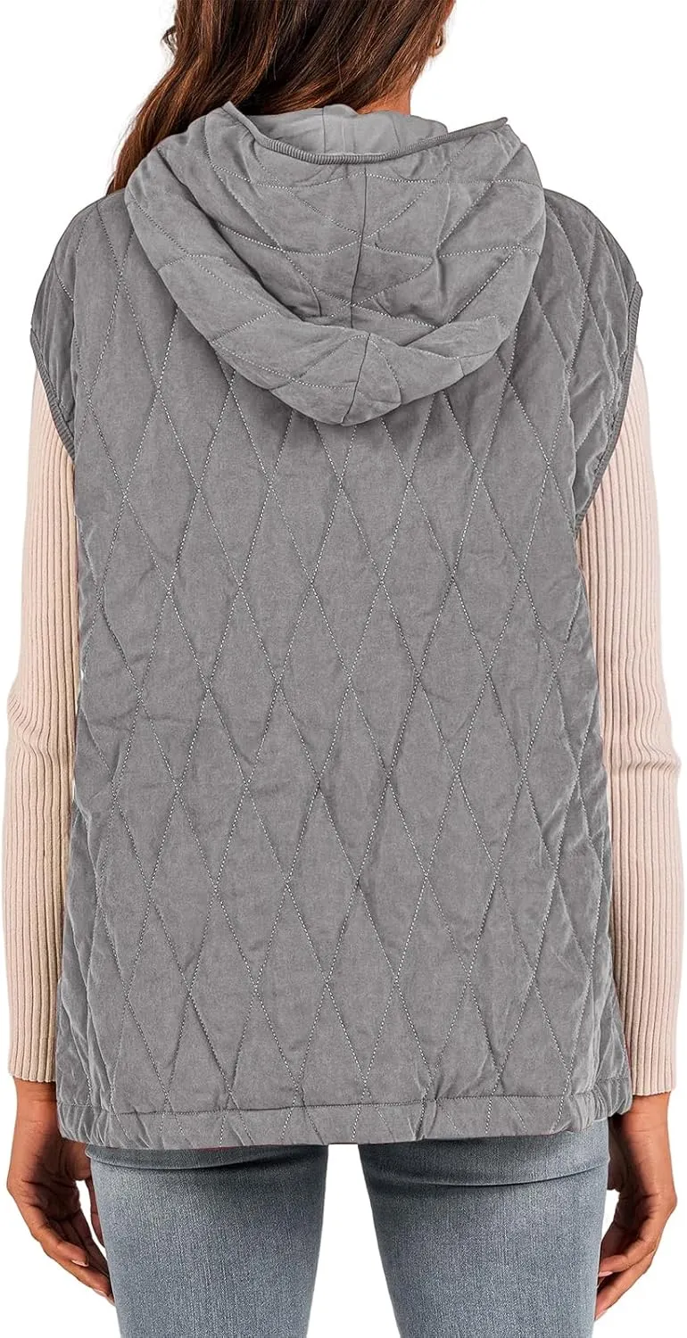 Kubbon Women's 2024 Fall Vest Casual Sleeveless Zip Up Quilted Vests Lightweight Hooded Jacket Winter Warm Padded Gilet