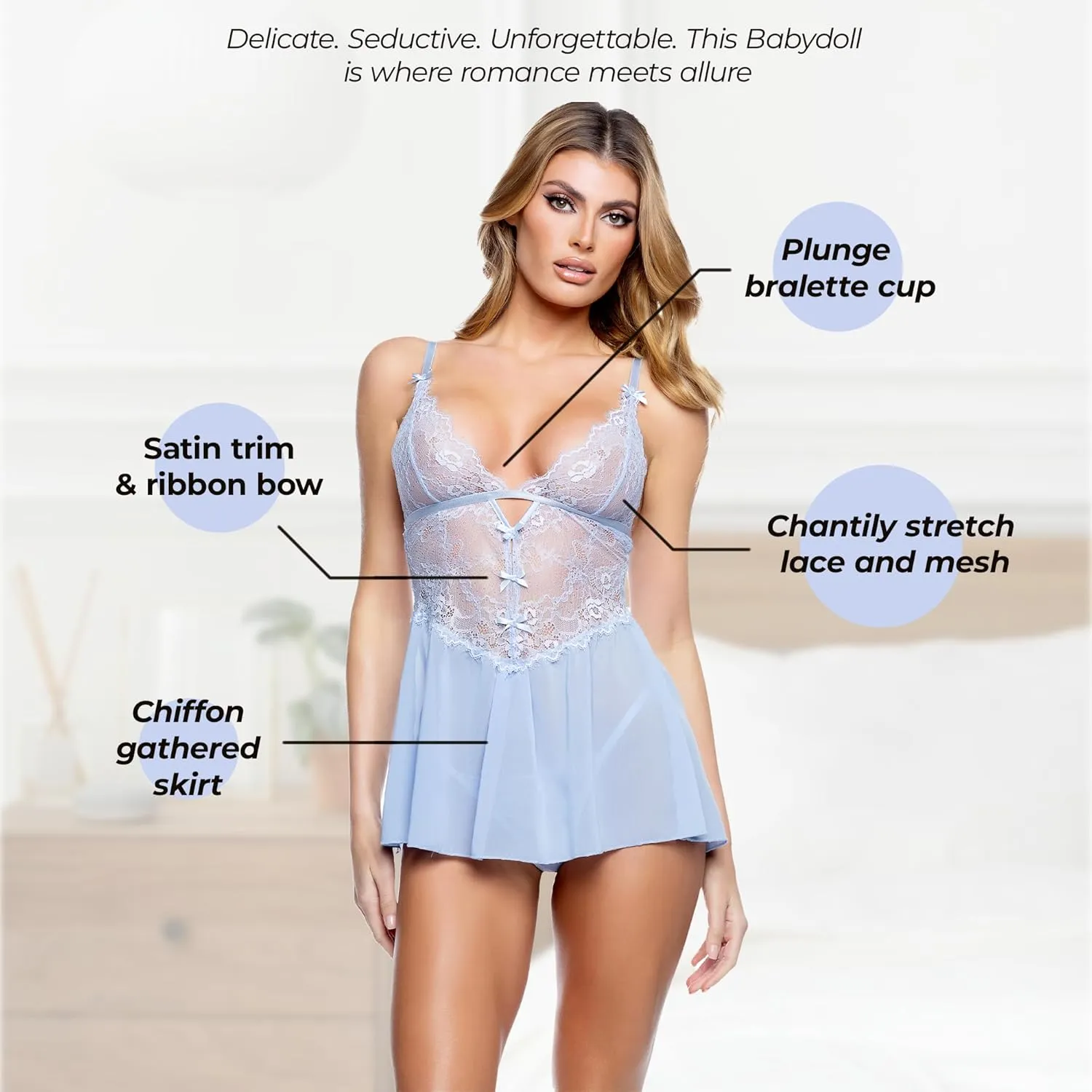 Lace Babydoll Lingerie for Women: Paradise Dream Sexy Baby Doll Set Chemises & Negligees with Chiffon Skirt & Matching Thong