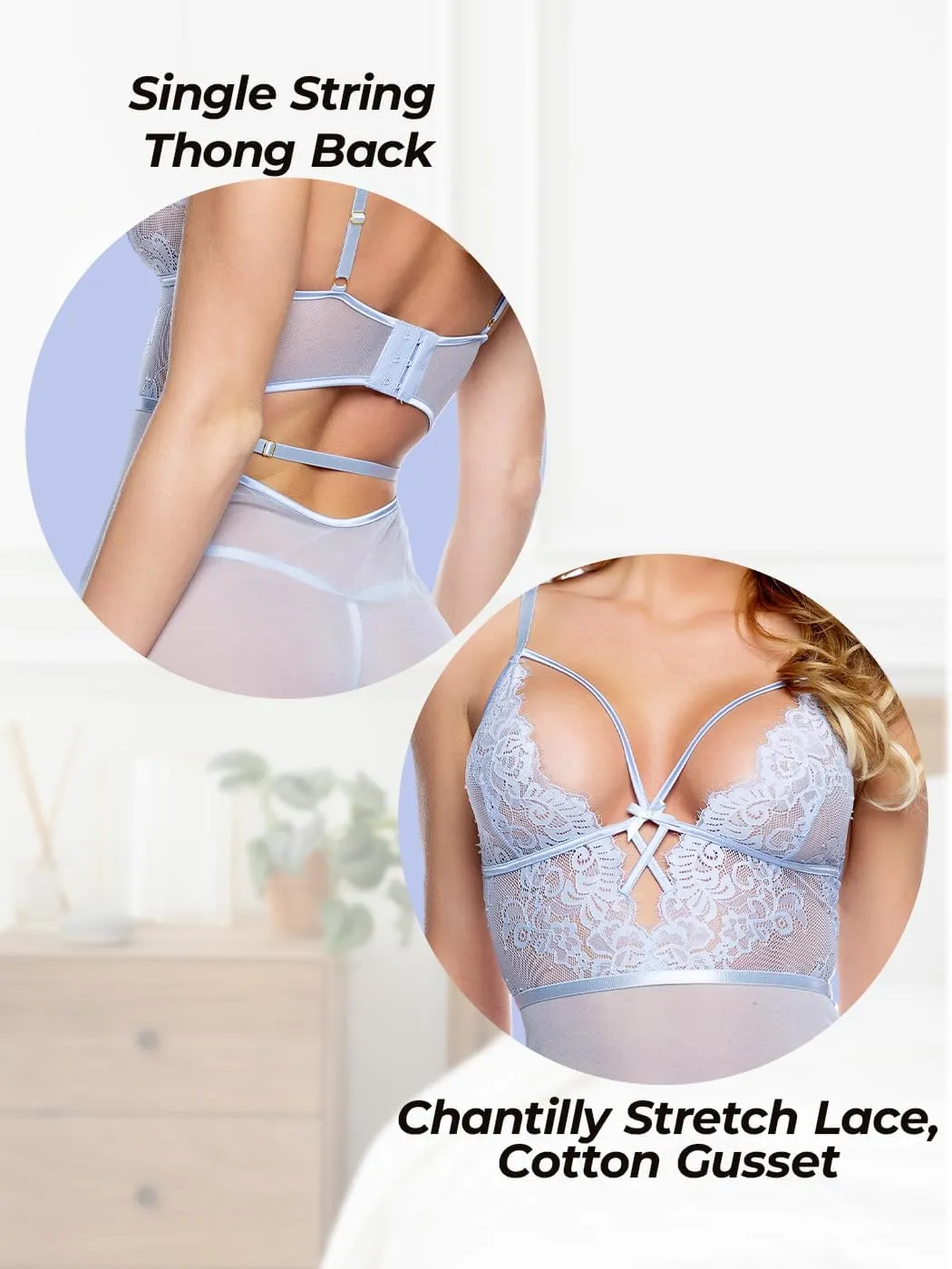 Lace Babydoll Lingerie for Women: Paradise Dream Sexy Baby Doll Set Chemises & Negligees with Chiffon Skirt & Matching Thong