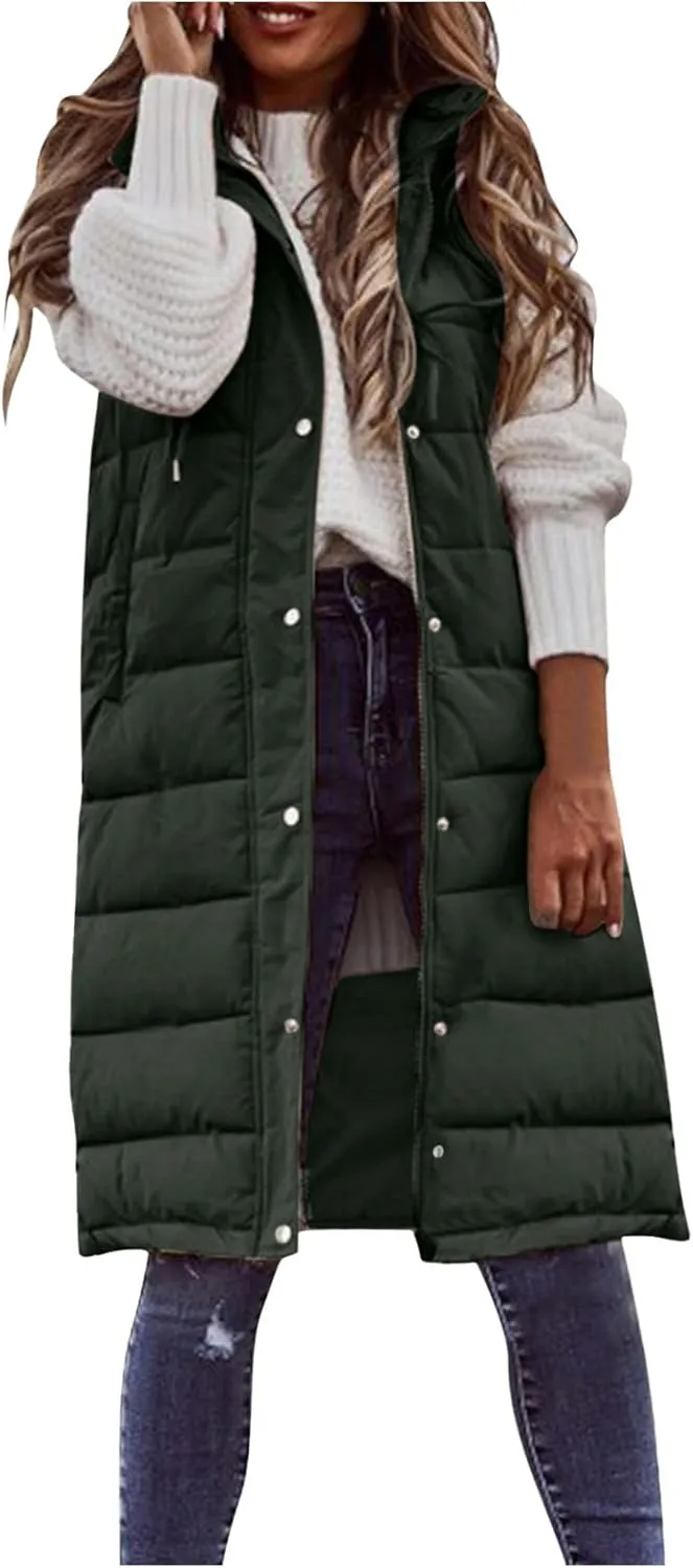 LCMTWX Black Vest Women Puffer Vest With Hood Sleeveless Warm Down Coat With Pockets Quilted Vest Down Plus Size Winter