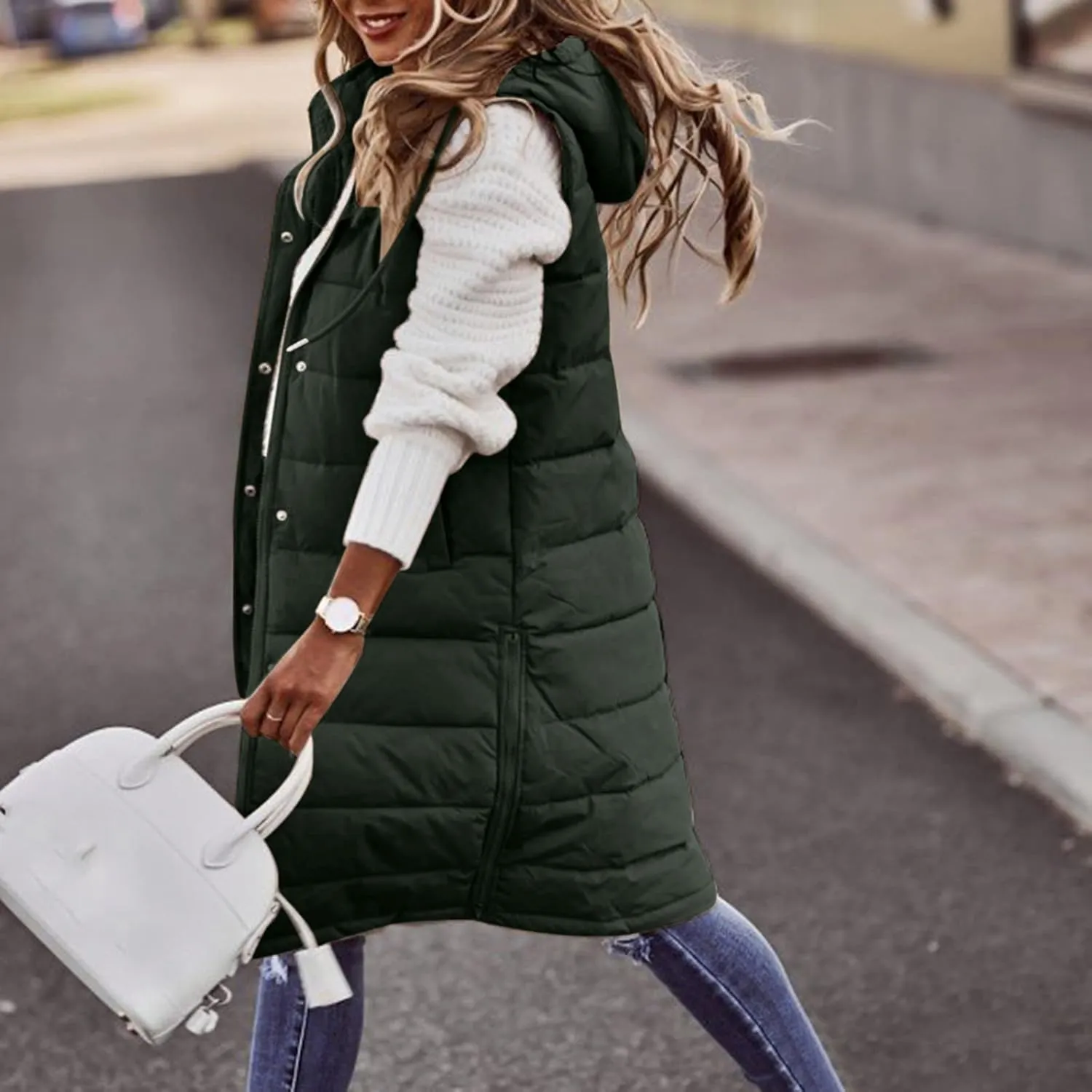 LCMTWX Black Vest Women Puffer Vest With Hood Sleeveless Warm Down Coat With Pockets Quilted Vest Down Plus Size Winter
