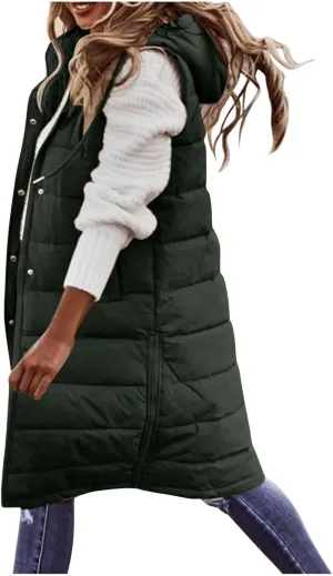 LCMTWX Black Vest Women Puffer Vest With Hood Sleeveless Warm Down Coat With Pockets Quilted Vest Down Plus Size Winter