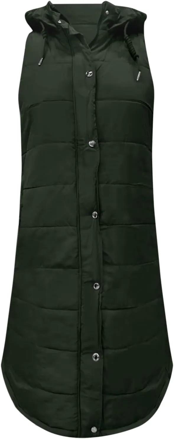 LCMTWX Black Vest Women Puffer Vest With Hood Sleeveless Warm Down Coat With Pockets Quilted Vest Down Plus Size Winter