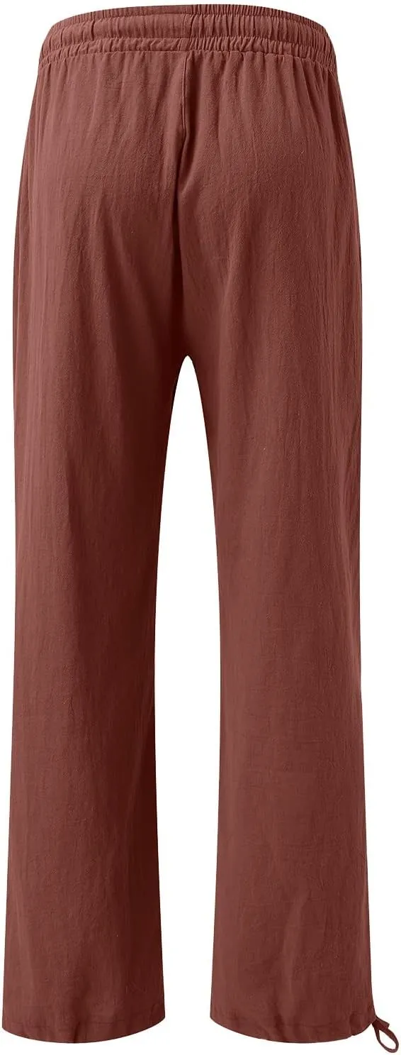 Linen Pants for Women Summer High Waisted Wide Leg Pants Casual Elastic Waist Palazzo Pants Boho Beach Pants