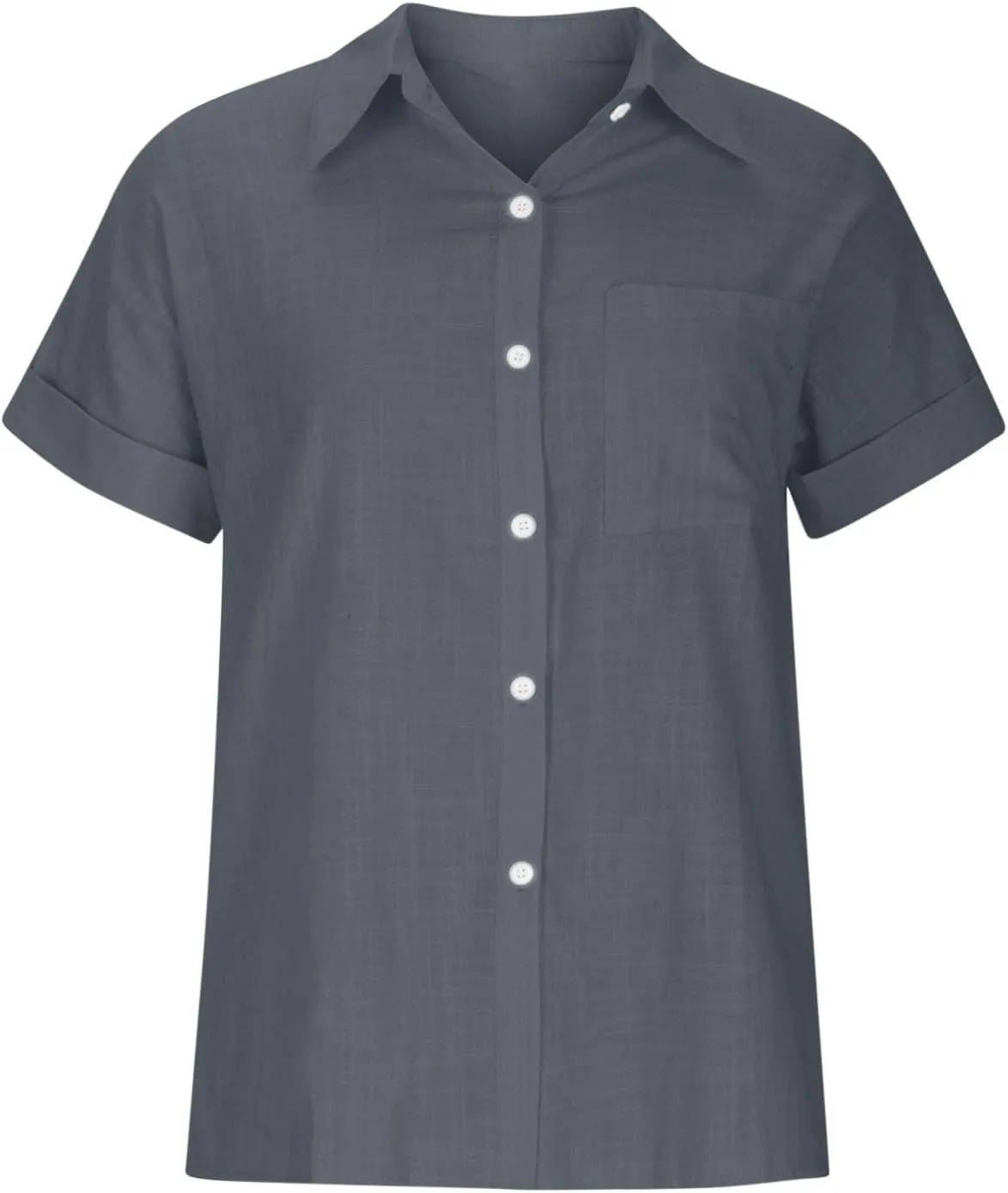 Linen Shirts for Women Trendy V Neck Loose Tee Casual Solid Color Tops With Pocket Lapel Blouses Short Sleeve Outfits