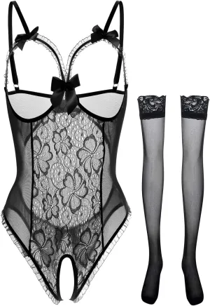 Lingerie for Women Sexy Teddy One-Piece Lace Babydoll Bodysuit Nightie Plus Size