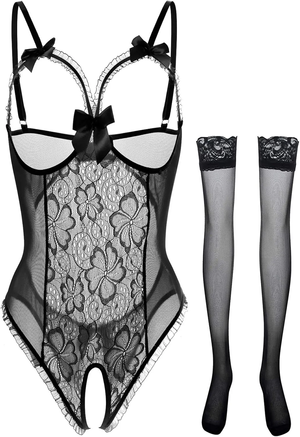 Lingerie for Women Sexy Teddy One-Piece Lace Babydoll Bodysuit Nightie Plus Size